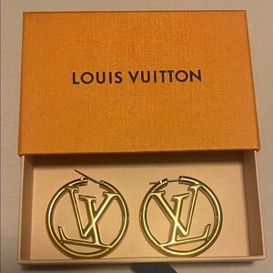 Louis Vuitton Gold Logo Hoop Earrings